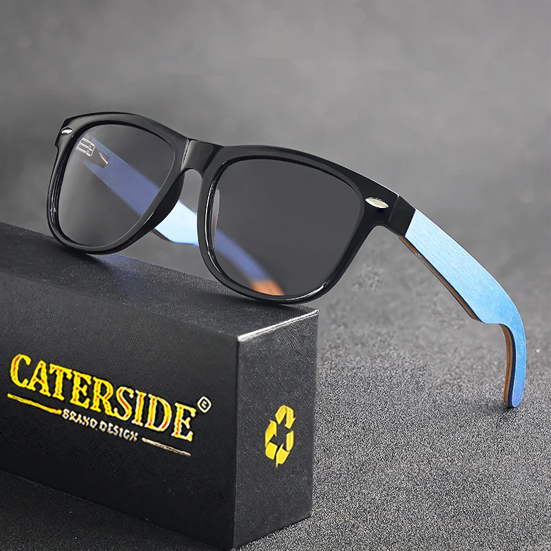 

CATERSIDE Retro Natural Wooden Sunglasses Men Polarized Oval TR90 Frame Sun Glasses Women Mirror Driving Travel Business Eyewear