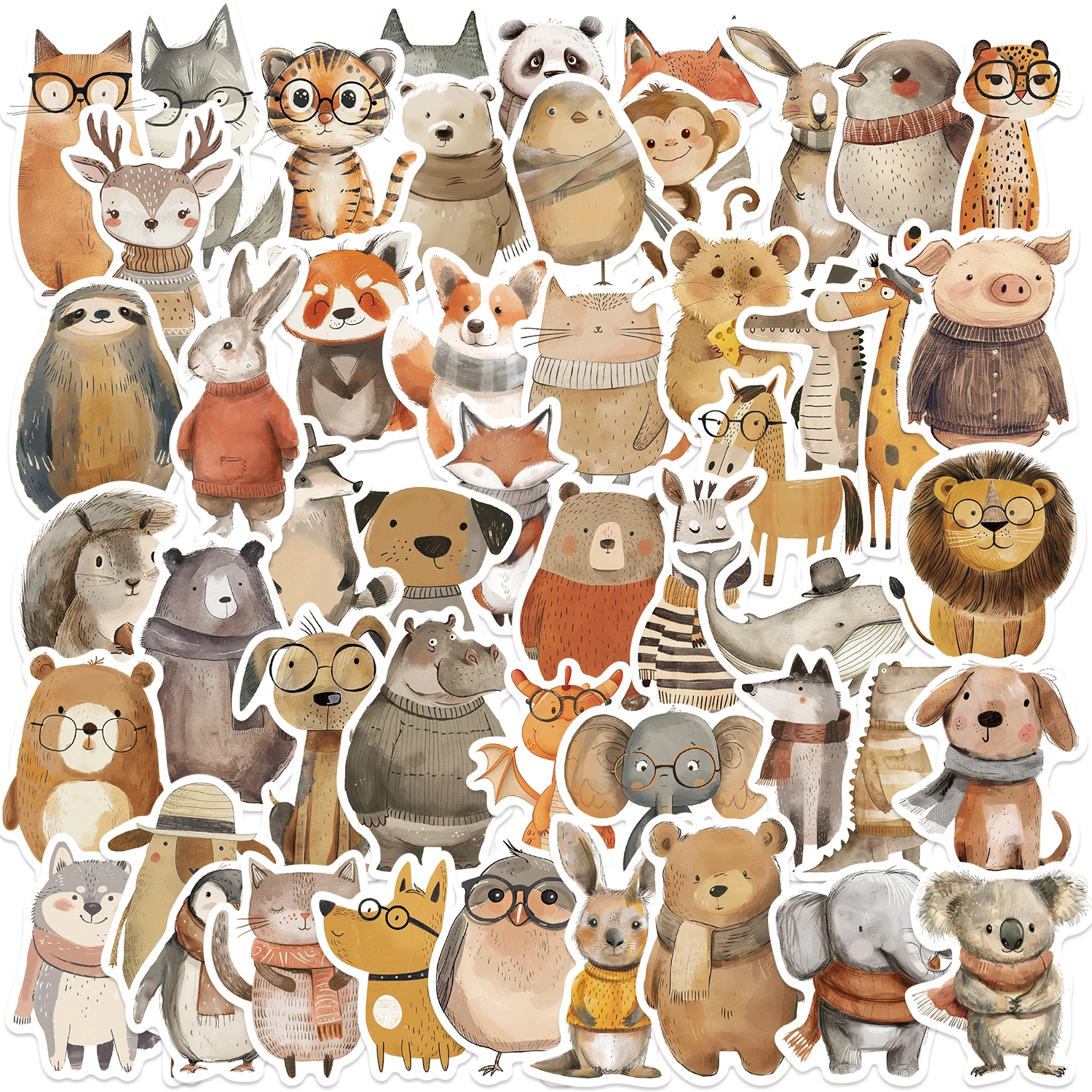 

50Pcs Cute Hand Painted Animals Stickers For Suitcase Skateboard Laptop Luggage Fridge Phone Car Styling DIY Decal Sticker