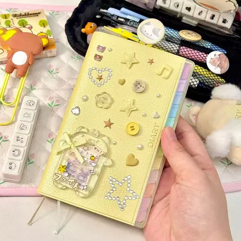 Korean-style Notebook 2027 New Cream Yellow Undated Rainbow Index Weekly Planner Portable Diary Gift Student Stationery Notebook