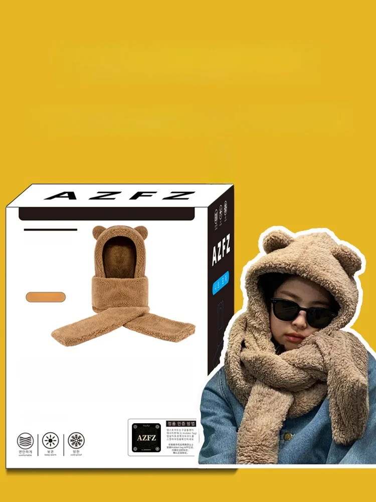 azfz-bear-scarf-hat-one-piece-jennie-autumn-winter-cycling-warm-versatile-plu-scarf-scarf-women's-faion-accories