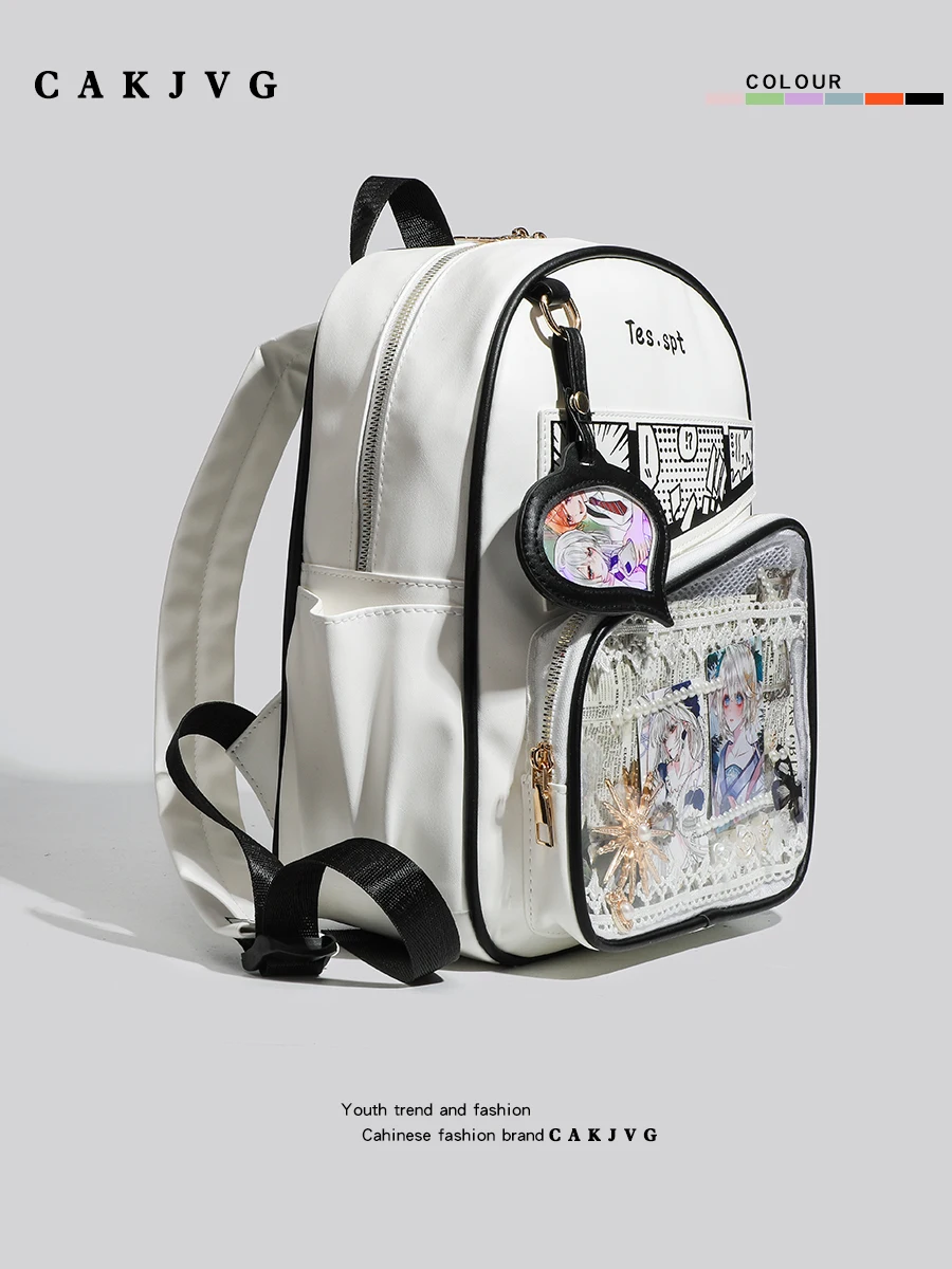 원래 일본 프레피 스타일 2D 애니메이션 인쇄 배낭 귀여운 다목적 큰 지퍼 포켓 학교 가방 핸드백 배낭 여성