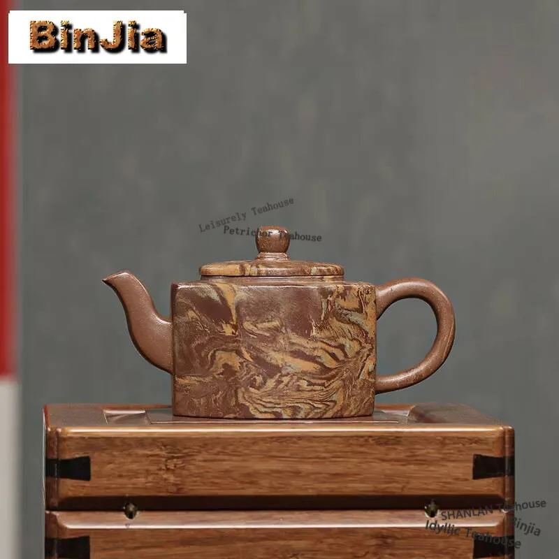 

250ml Vintage Yixing Purple Clay Teapots Famous Master Handmade Pot Raw Ore Octagonal Twist Mud Tea Brewing Kettle Zisha Tea Set