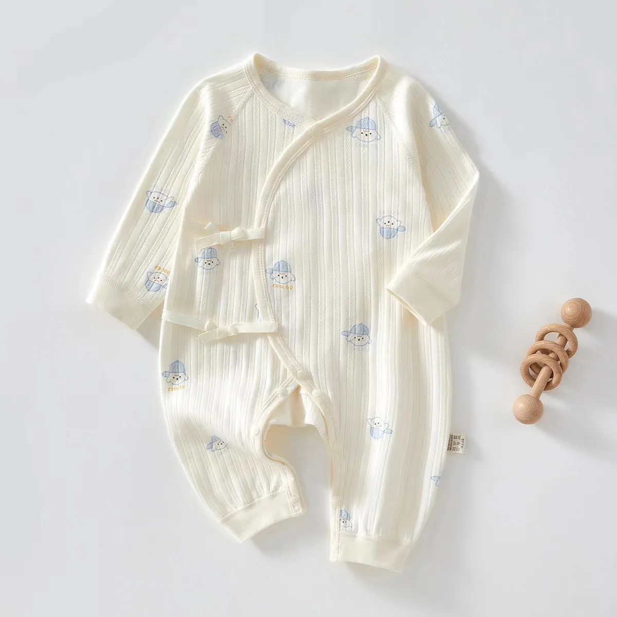 K90403 Kids newborn baby Beige white boys girls romper jumpsuit size 3M-18M