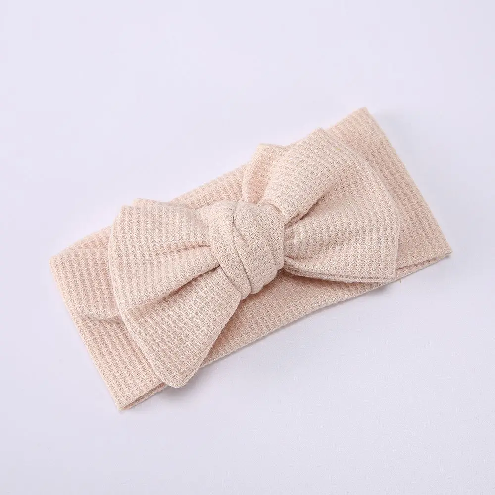 

18 Colors Baby Headwrap Elastic Waffle Fabric Big Bow Hairband Girl Headwear Baby Headband Bowknot Turban