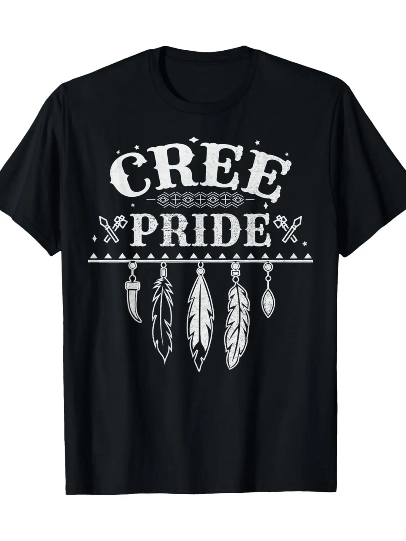 Men's Cree Pride Graphic T-shirt - with White Feathers and Dream Catcher Design, Firm 