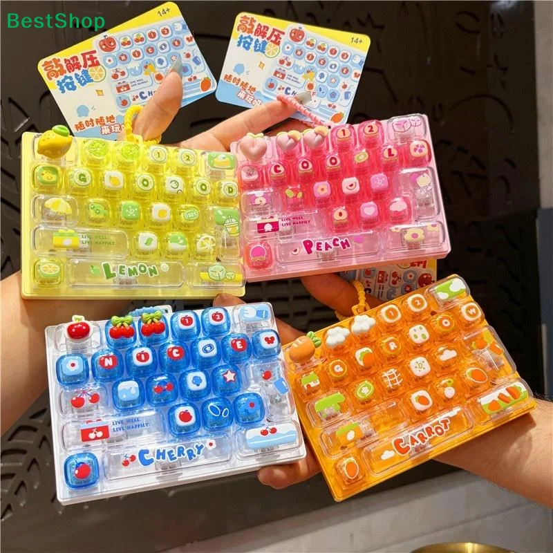 〔R〕26 Grid Keyboard Clicker Keychain Cute Decompression Anti-Anxiety Push Button Toy Bag Hanging Ornament For Students Daily Use
