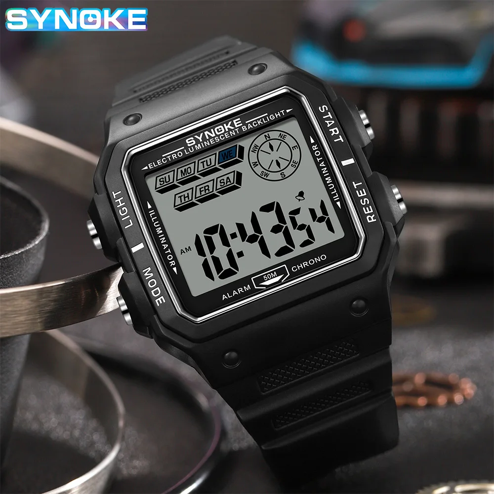 Synoke Outdoor Militair Digitaal Horloge Voor Mannen Mode Retro Mannen Horloge Sport 5bar Waterdicht Mannen Horloge Multifunctionele Lichtgevende