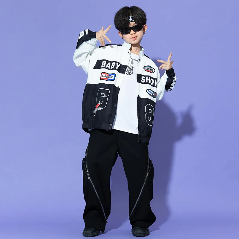 Hip Hop Clothing Boys Girls Jazz Dance Costume Long Sleeve Jacket Tops Baggy Pants Kids Hip Hop Performance Wear Rave Clothes