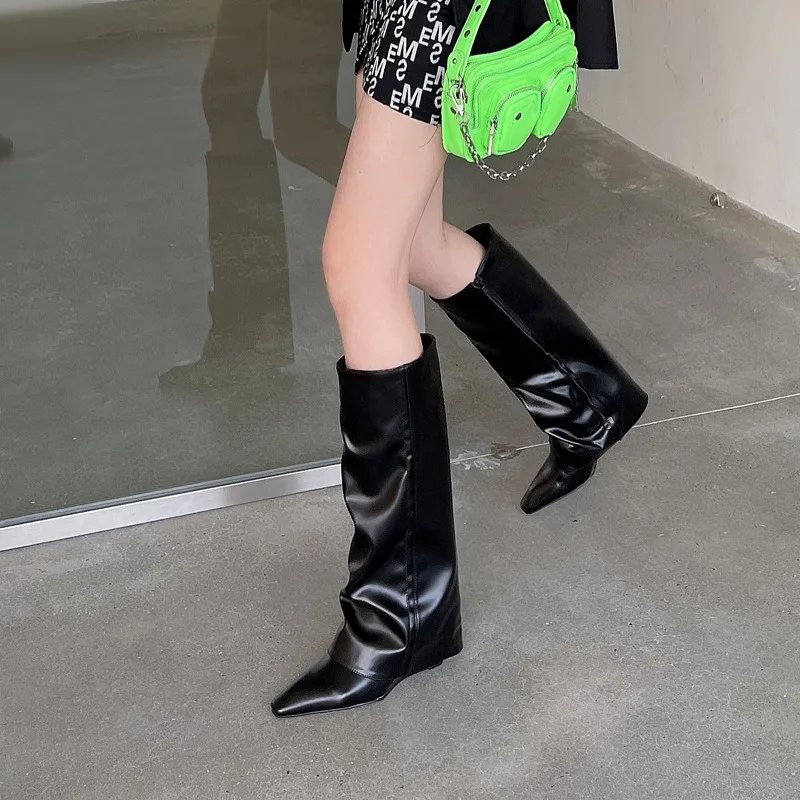 High End Women's Boots Luxury Elegant Pointed High Boots Autumn New Fashion Sheos for Women Designer Pants Boots Botas Feminina
