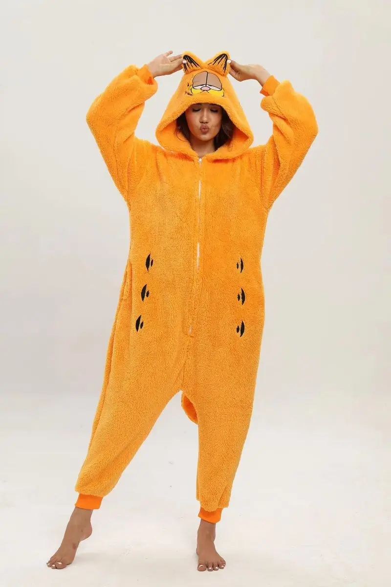 Miniso Unisex Garfield Costumes Onesies Cat Cosplay Pajamas Adult Pyjamas Animal Sleepwear Jumpsuit