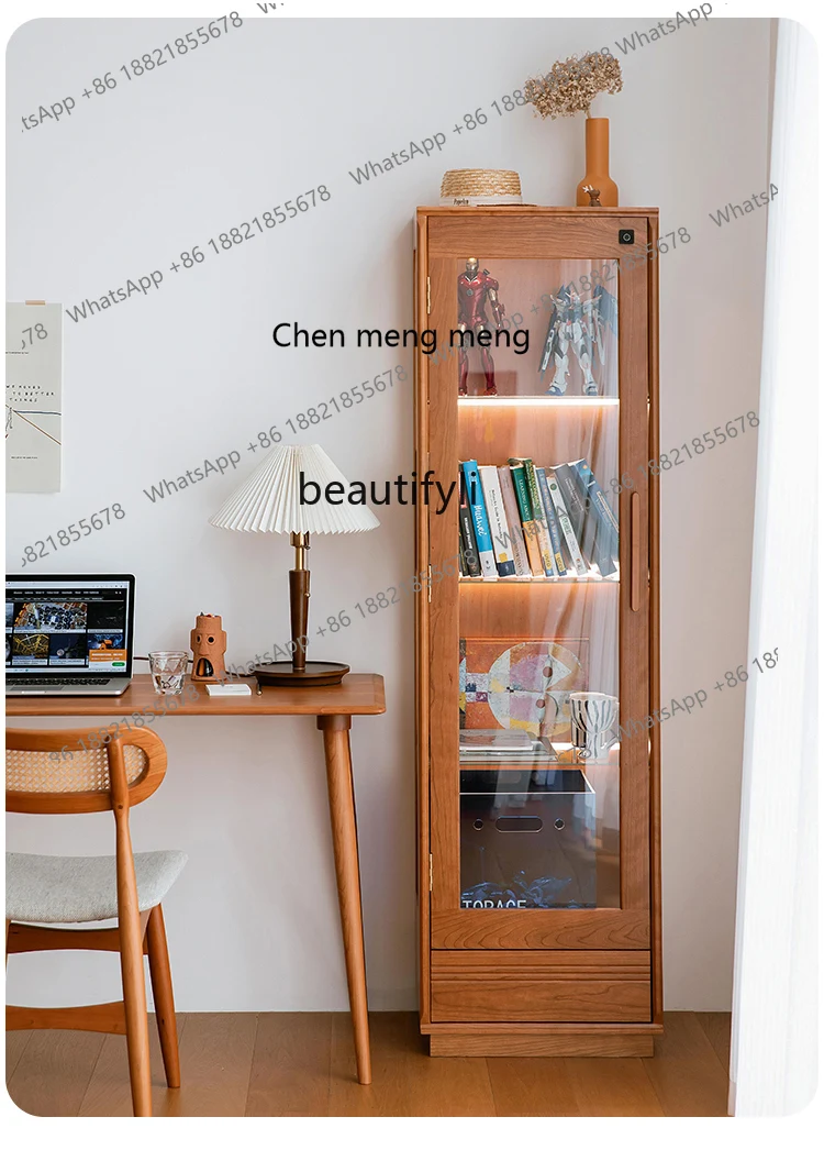 

X Transparent Glass Dustproof Display Cabinet for Figurines, Solid Cherry Wood Living Room Storage Wine Cabinet