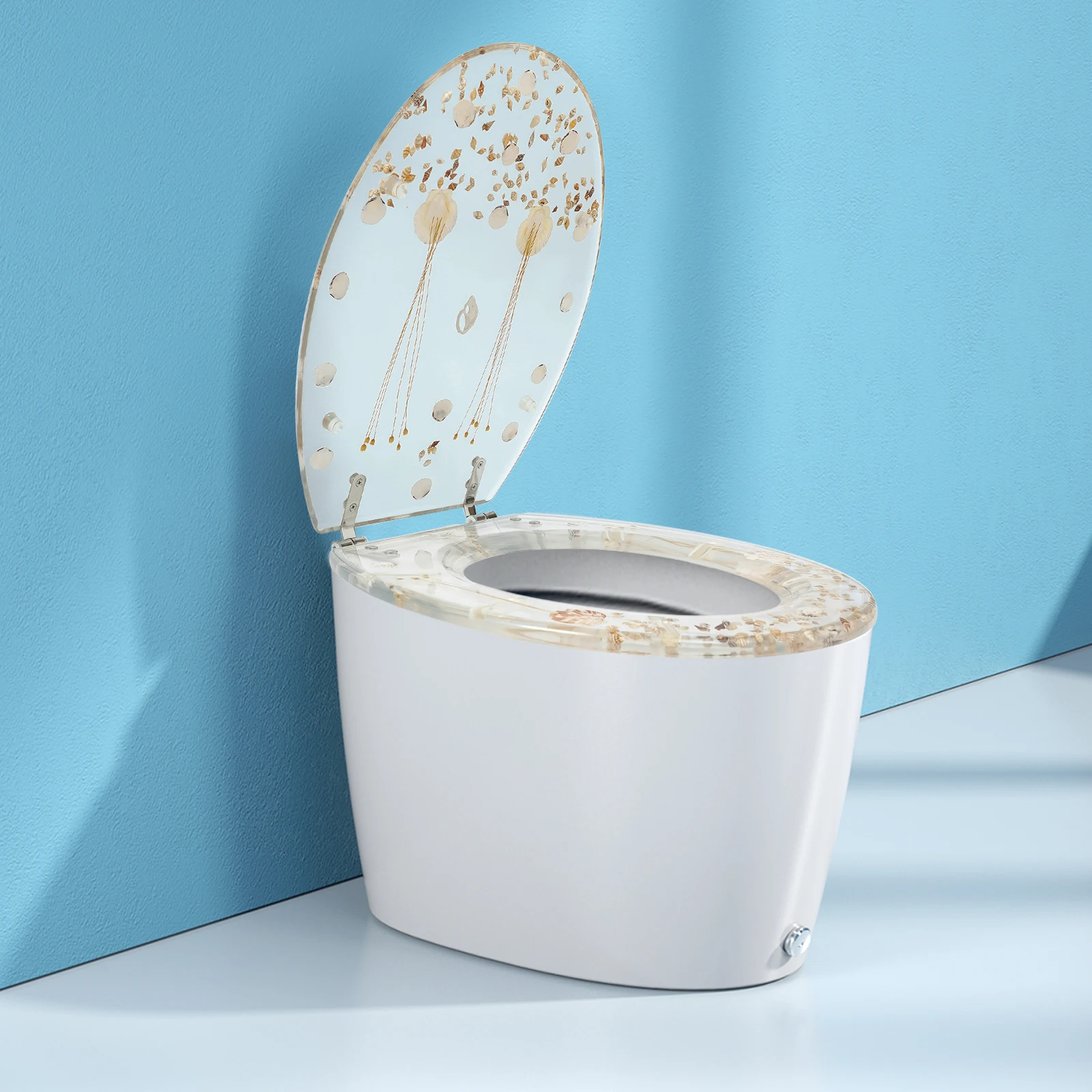 Toilet Seat with Slow Close Hinges, Resin Toilet Seat Cover, Thickened Transparent Safety Cover, U/V Type Toilet Seat, Bathroom