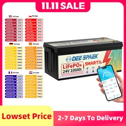 24V 100Ah LiFePO4 Battery Bluetooth With BMS 8000+Deep Cycles For Camper RV Home Energy Solar Trolling Motor 24V Lithium Battery