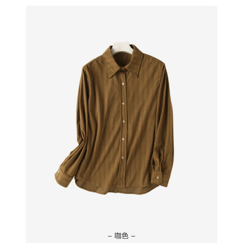 

Maillard Vintage Vertical Striped Long Sleeve Shirt for Women in Autumn and Winter Loose Corduroy Shirt Jacket