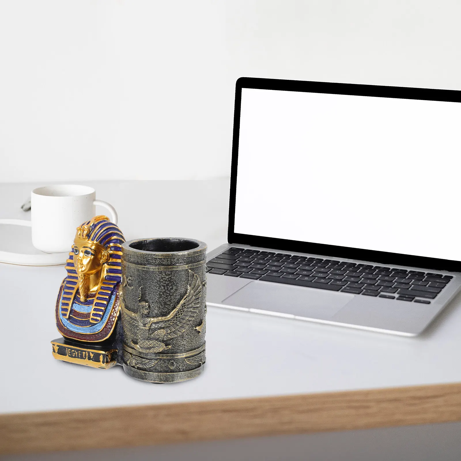 Egyptian Pharaoh Resin Pen Holder for Desk – Decorative Stationery Organizer & Brush Storage Container