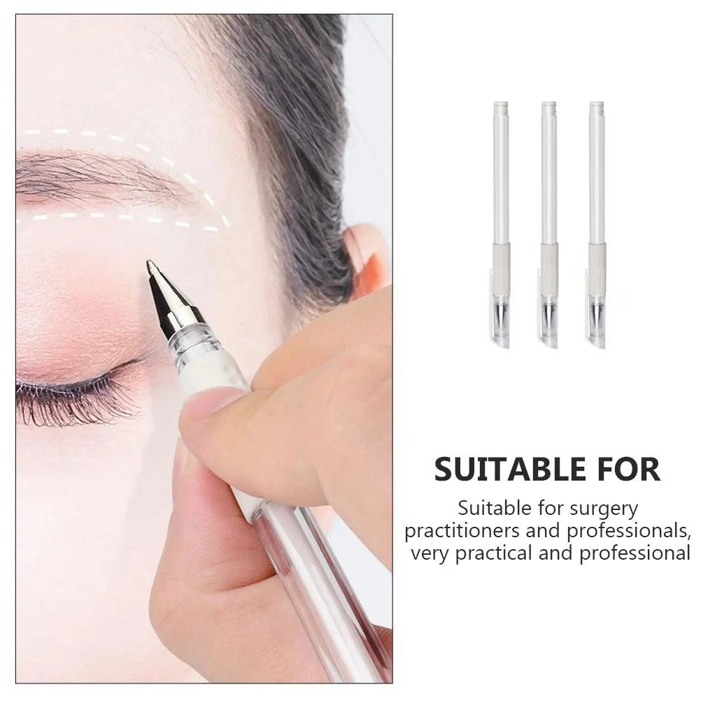 3pcs Waterproof Tattoo Marker Brow Pen White Eyebrow Marker Pen Fine Oil Eyebrow Pen Professional Makeup Microblading Accessory