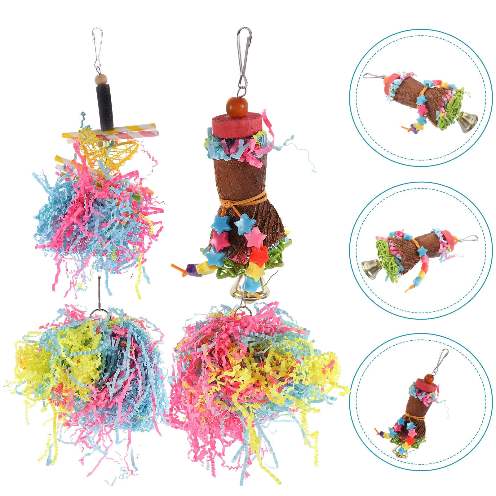 4 Pcs Bird Shredding Toys Wooden Parrot Chew Cage Accessories Hanging Toy Pet Cockatiel Random Color Design Bird Swing