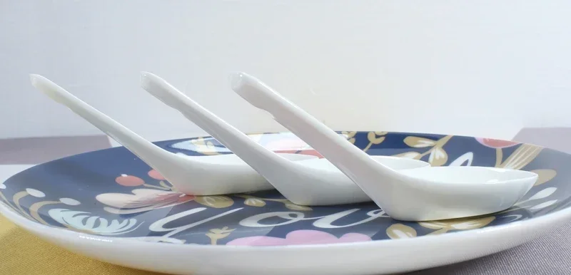 5pcs Set Plain White Bone Ceramic Spoon Kis Soup Spoon, Porcelain Dinner Baby China Chinese Rice Scoop Korean Ice Cream Ladle view 5