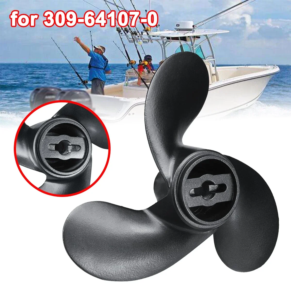 Hélice marina negra de 7,4 x 5,7 309-64107-0 para Nissan Tohatsu Evinrude Johnson 2,2-3,3 HP 3 aspas R rotación