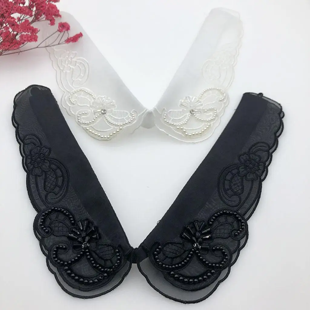 Elegant Chiffon Peter Pan Faux Collar for Women Hollow Floral Lace Detachable Dicky Collar Accessories for Office