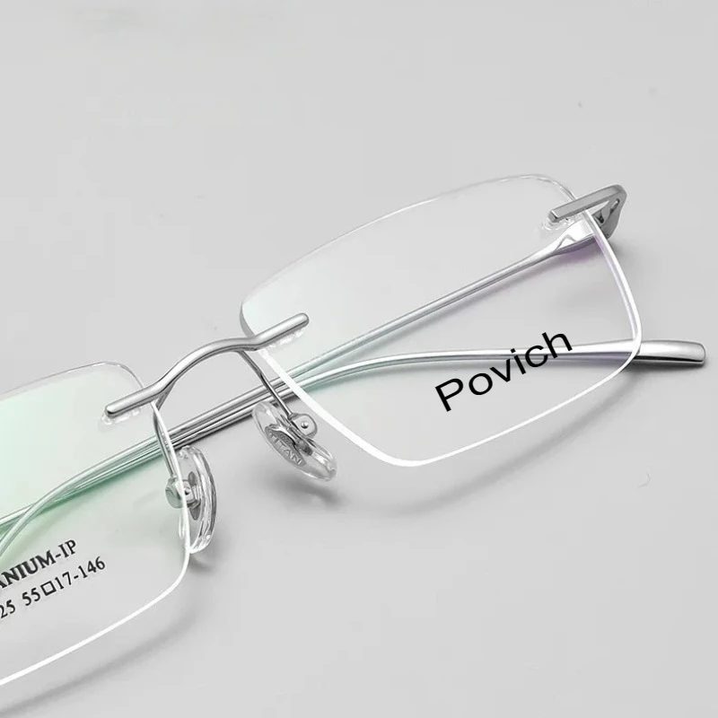 

Povich NEW Men Rimless Titanium Optical Prescription Glasses Blue Light Blocking Photochromic UV400 Recipe Eyeglasses Rectangle