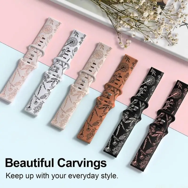M5TD Engraved Dandelions Silicone Watch Straps Band for 20mm Width Intelligent Watches