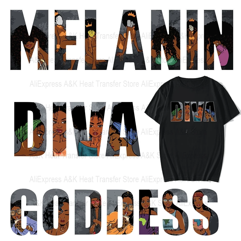 

Melanin Quotes Heat Transfer On Clothes Stickers Goddess Diva Black History Queen Iron On Patche For Hoody Diy Press Heat Badge