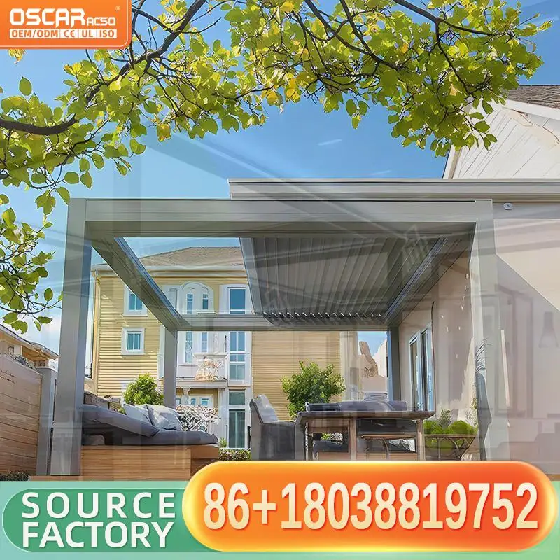 

Motorized Waterproof Louvered Roof Structure with LED Light for Garden Patio Backyard Aluminium Awning Pavilion Pergola