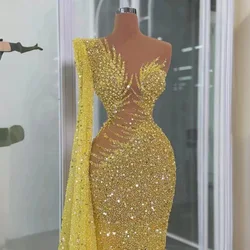 Gorgeous Sequined One Long Sleeve Evening Dresses Luxury O-Neck O-Neck Floor Length Mermaid Special Occasion Women Prom Dress