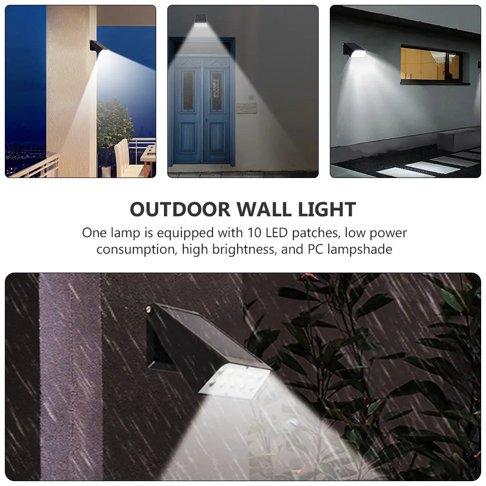 

1 шт. Солнечный настенный светильник для улицы, водонепроницаемый IP65, для сада, двора, с 10 светодиодами, быстрая зарядка, ABS PC
