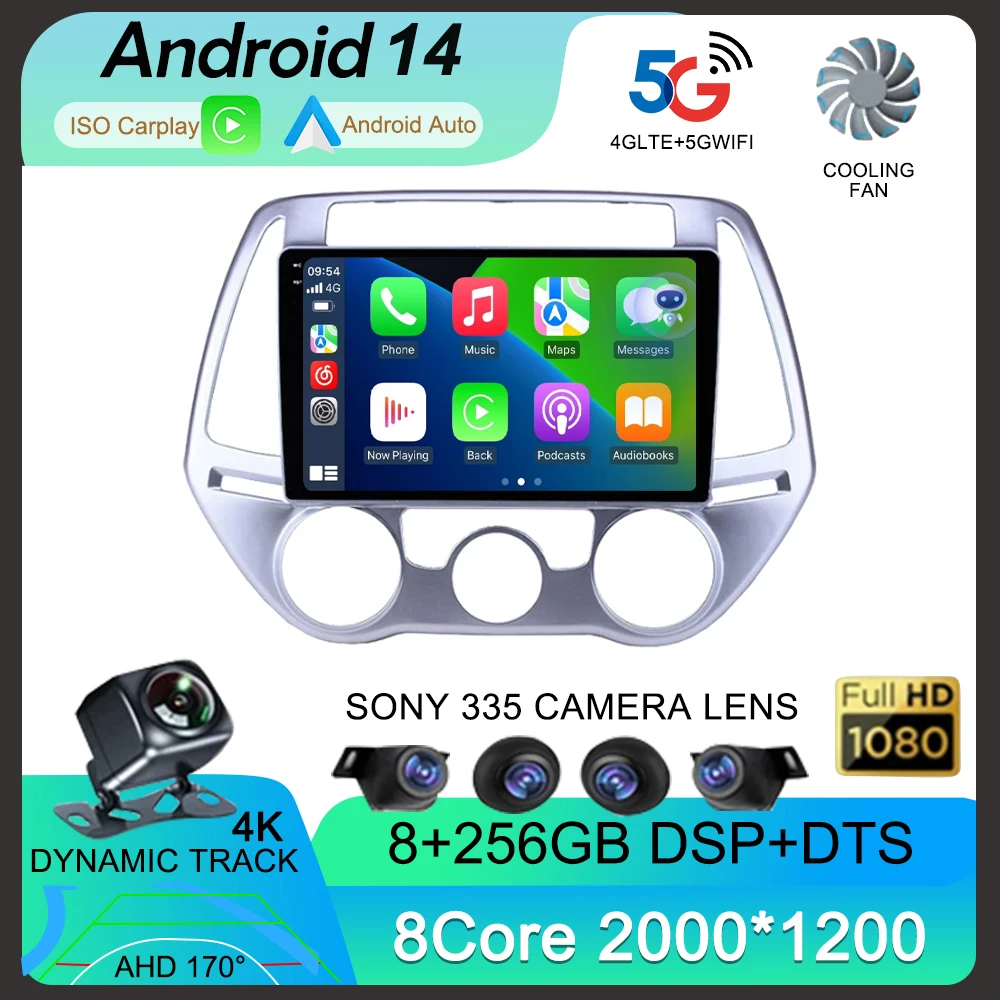 

Android 14 Carplay Auto For Hyundai i20 2008 2009 2010 2011 2012 2013 2014 Multimedia Car Radio Player WIFi+4G DSP Touch Screen