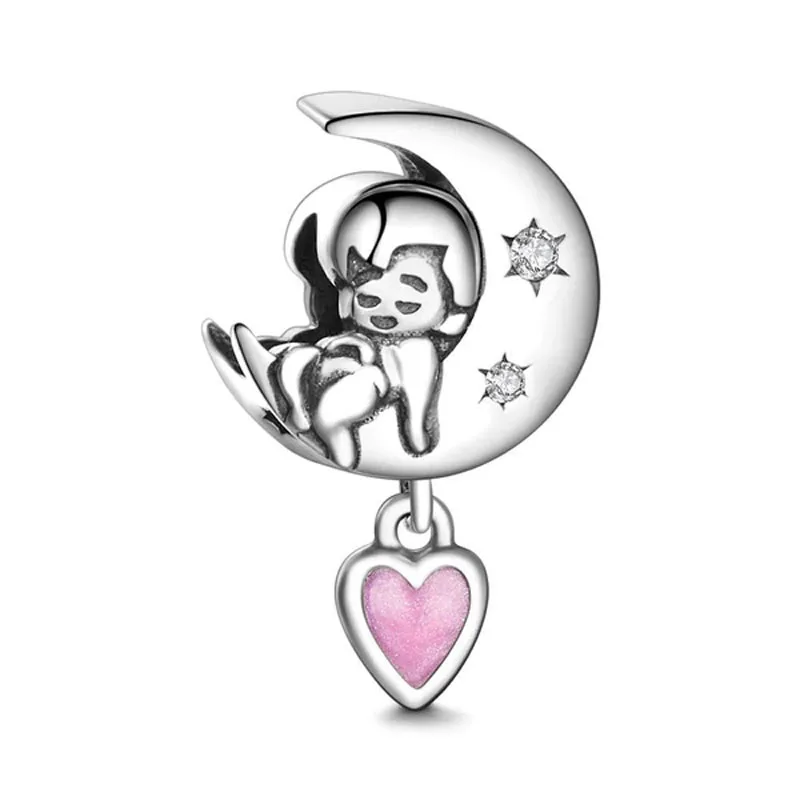 925 Sterling Silver Plated Baby On The Moon Diy Bead Fit Original Bracelet Women Charms Jewelry Accessories