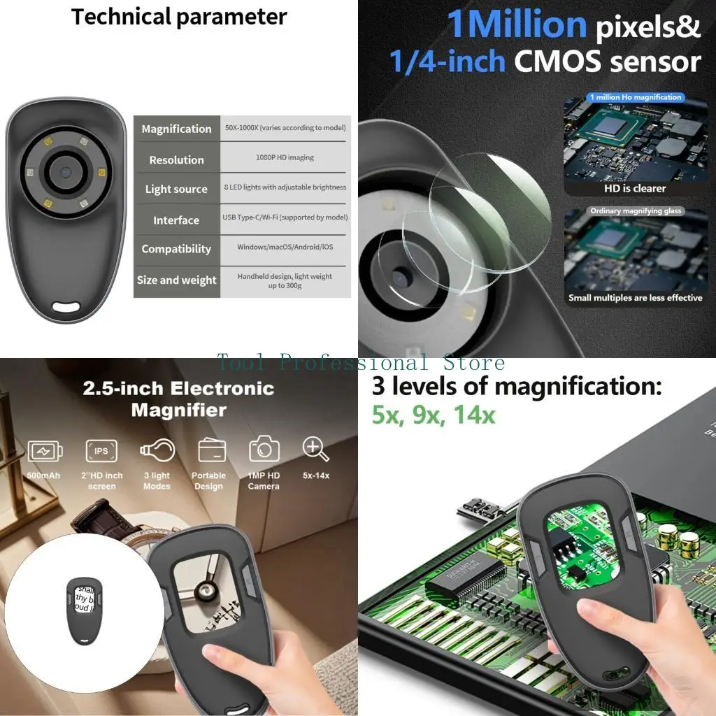 57QF Compactly Mobile Phone Microscope For CloseUp Viewing 2Light Sources Builts In Keychain Hole Design Magnification Tool