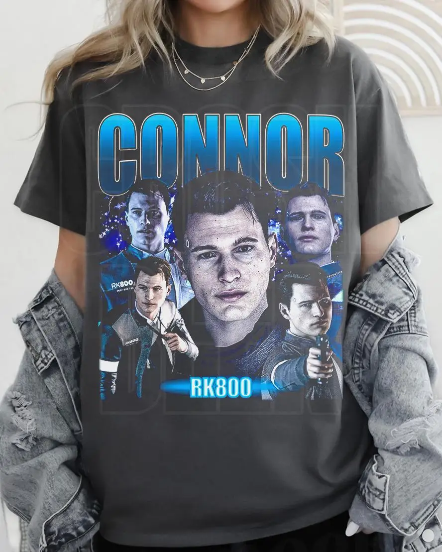 CONNOR RK800 T-shirt, Patterned T-shirt, Retro Fan Gift Gamer T-shirt Men's and Women's Printed  Suitable for Daily Street Wear