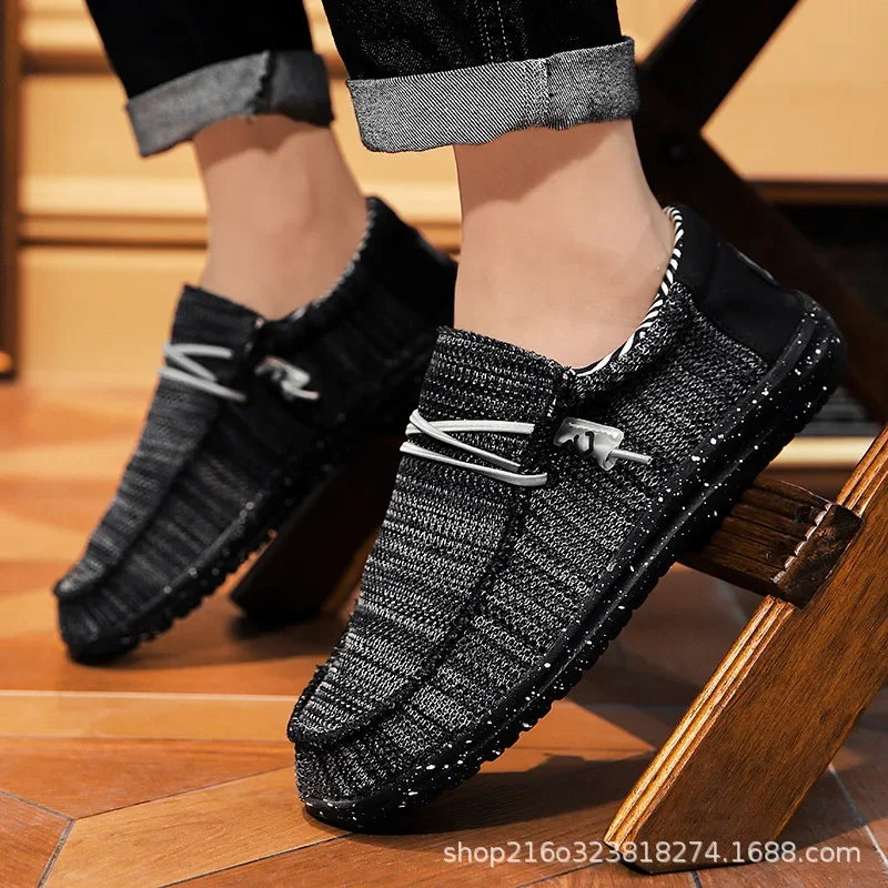 أحذية رياضية رجالية من Dude Canva للربيع والصيف على الطراز الكوري أحذية بكين القديمة كسول أحذية منخفضة الجودة مقاس كبير نعل EVA مريح