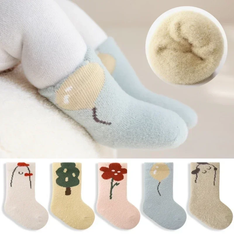 Kids Fashion Cartoon Thick Socks Baby Middle Tube Stockings Trampoline Long Socks Infant Toddler Boys Girls Home Thermal Socks