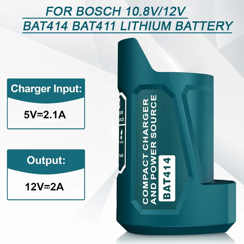 Battery Charger for 12V Heated Jacket For Bosch 10.8-12V Batteries Adapter Chargers BAT411 BAT414 with USB & Type C DC Port