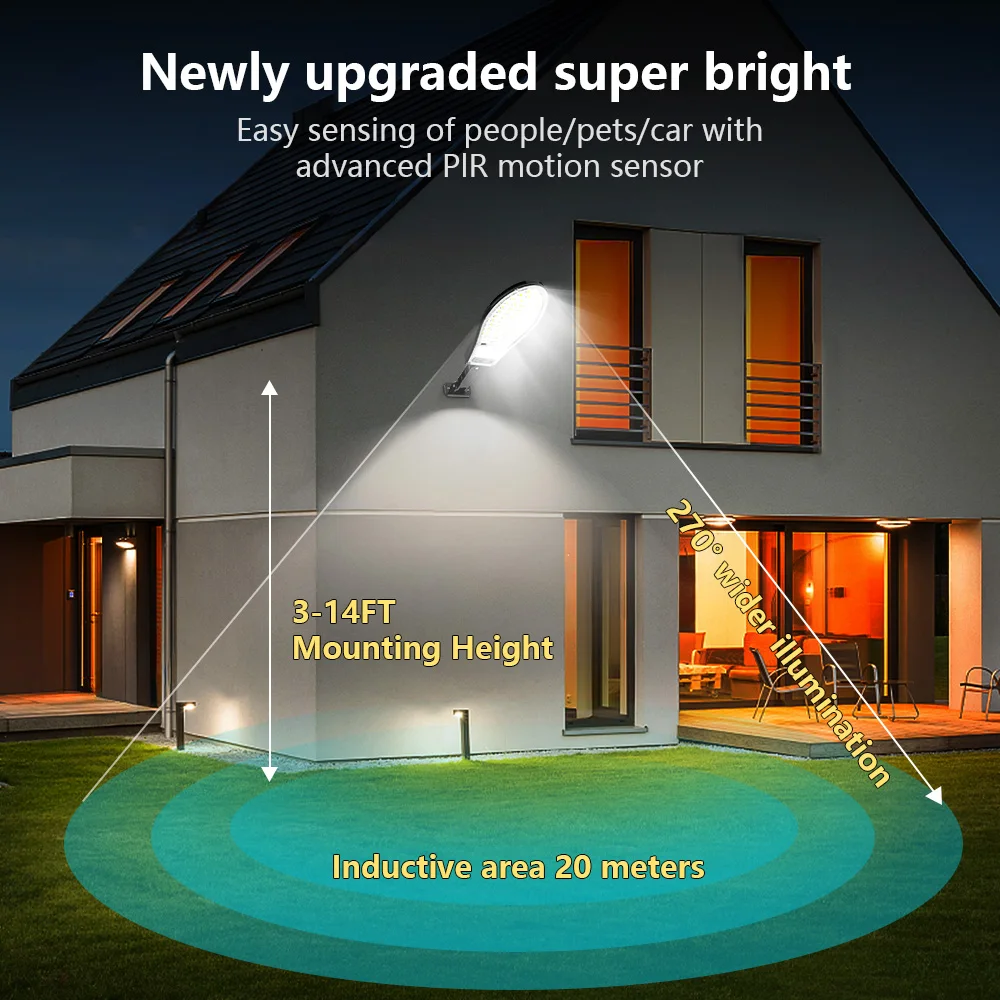 Newest LED Solar Light Outdoor IP65Waterproof Lamp Human Motion Sensor Wall Light Solar Powerful Garden Street Lamp Garage Decor