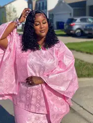 Chic 2 pezzi Set Bazin rosa-perfetto per l'uso quotidiano e le feste di compleanno-dichiarazione di moda africana di alta qualità