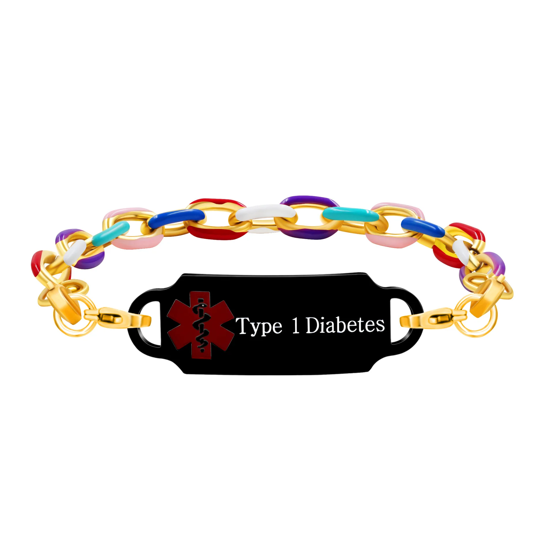 Medical Sign Bracelet Enamel Drip Oil Hip Hop Disease Emergency Care QR Code Customization Information Name Tag Identification