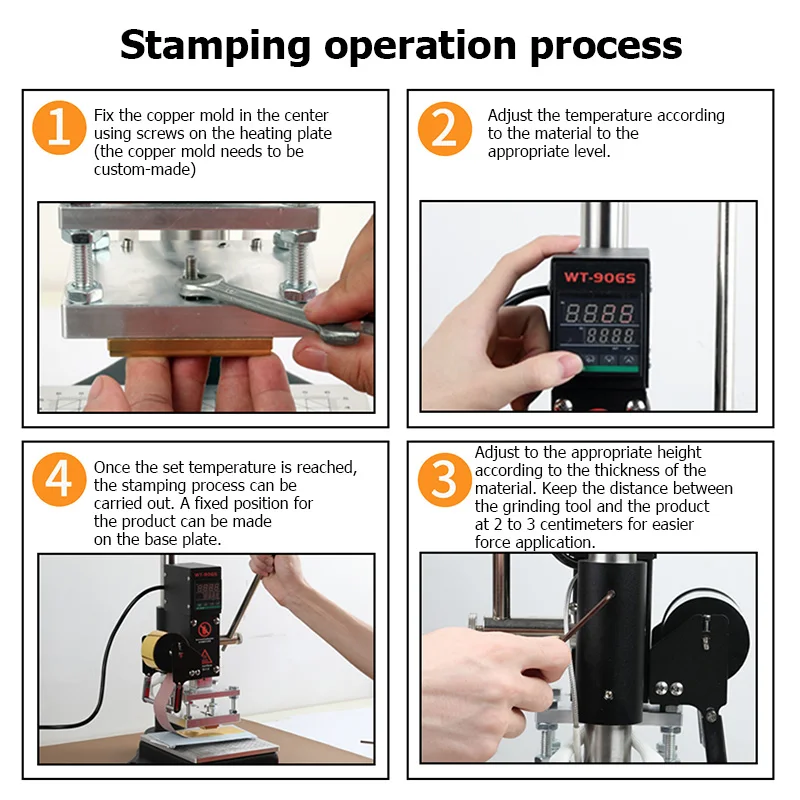 WTONG WT-90GS Кожаная бумага ПВХ АБС-пластик Настольный ручной бронзовый станок Станок для маркировки древесины для различных логотипов