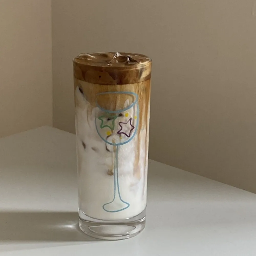 Cute Transparent Clear Glass Cup Cherry Star Juice Cup 300ML Ins Simple Iced Coffee Mug Drink Water