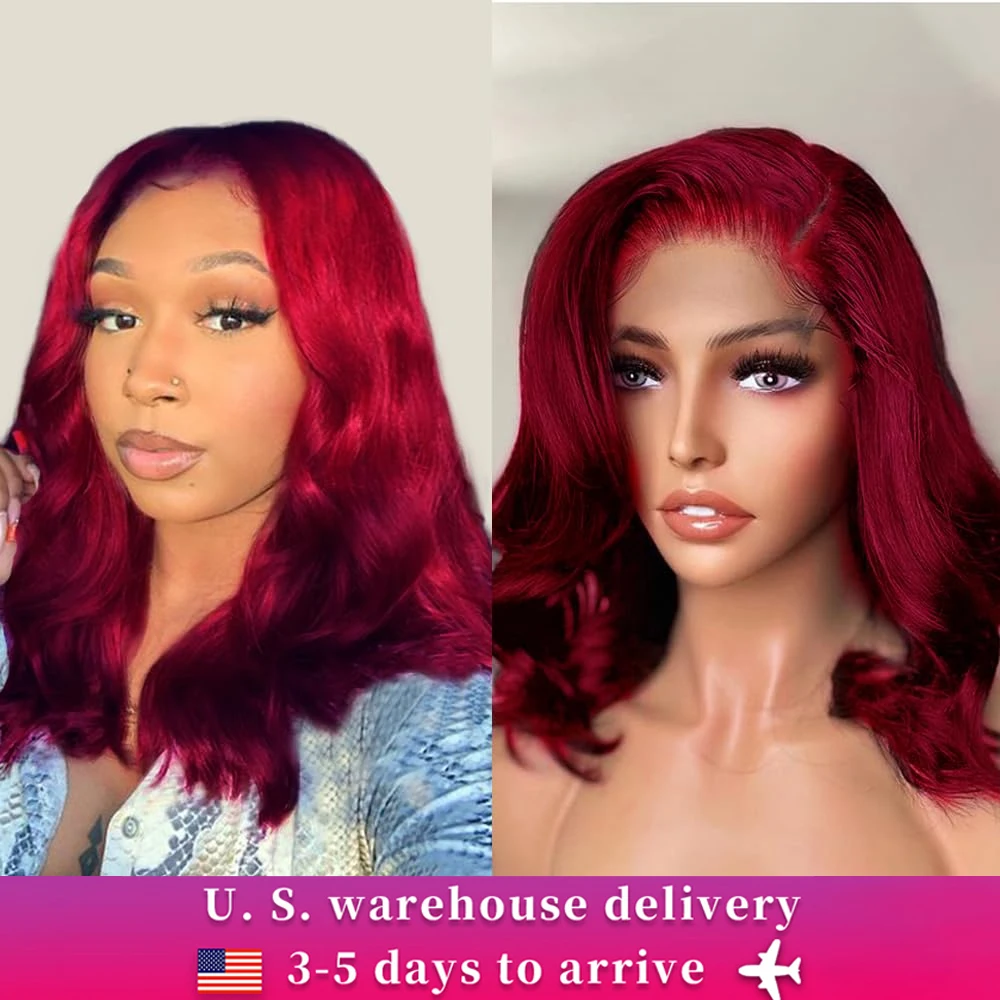 5x4 Bob Wig Human Hair 99J Burgundy Loose Wave  Lace Front Wigs Human Hair 180% Density Wigs Human Hair Glueless Wigs 12 Inch