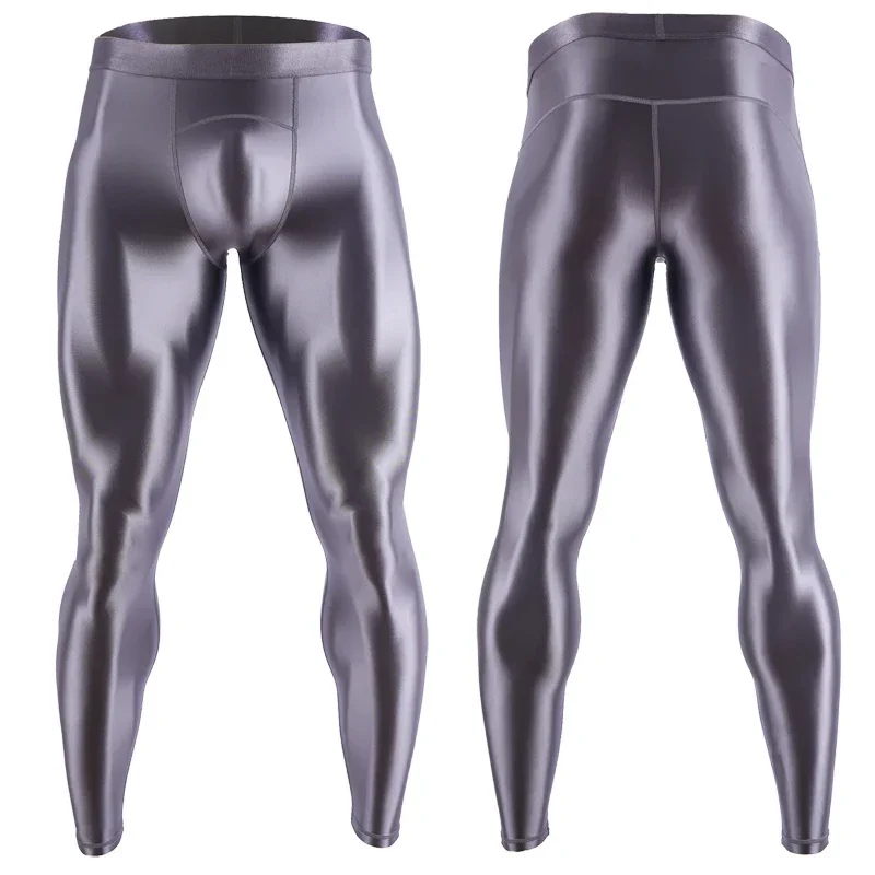 YAULAANG Sexy mens gloss pantyhose Stretch Shiny yoga pants work out leggings sport fitness push up compress pants