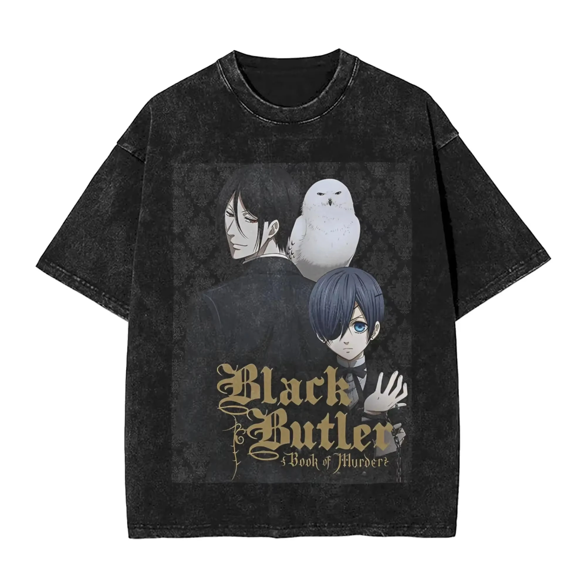 Anime Black Butler Graphic T-shirt For Men Women Clothing Summer Soft Cotton Short Sleeve Tees Vintage Washed Oversized T Shirt - view 4