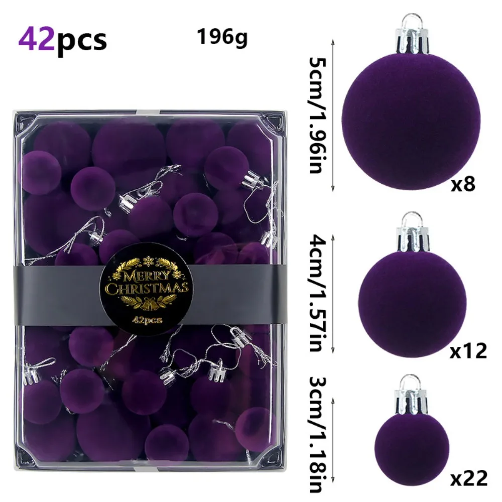 42pcs Flocking Material Christmas Ball Ornaments Soft Fluffy Mini Size Flocking Velvet Ball Elegant Design Creative Shape