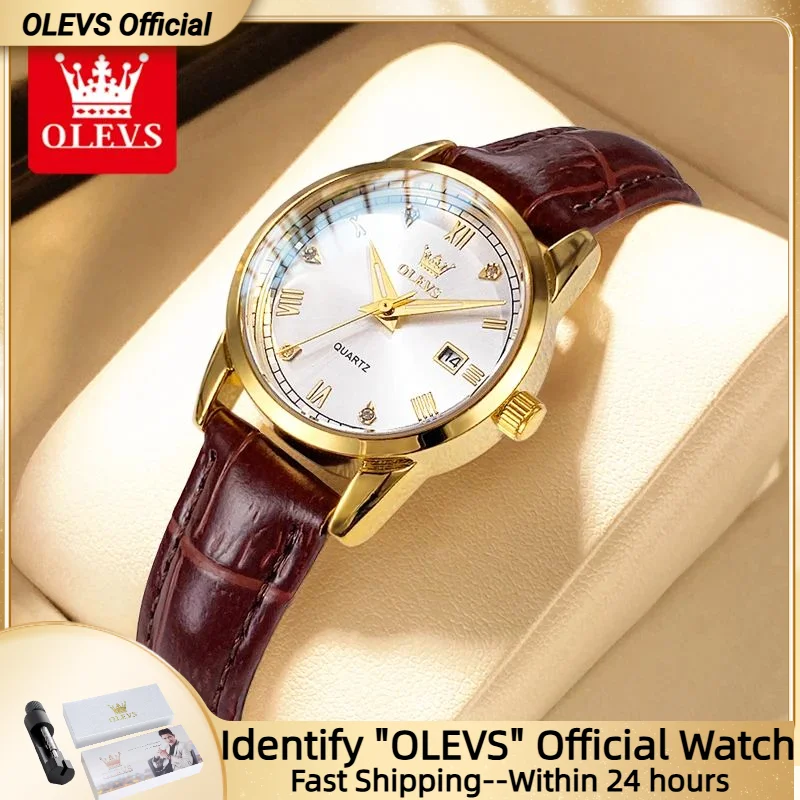

OLEVS 6896 Quartz Women's Watch Leather strap Diamond Waterproof Luminous Date Quartz Watch for Women Sports Ladies Watch 6896