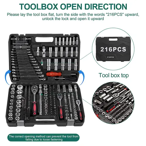 216‑Piece Auto Repair Socket Tool Kit with Storage Case, Chrome Vanadium Steel Hardware Socket Wrench Set, Portable Design