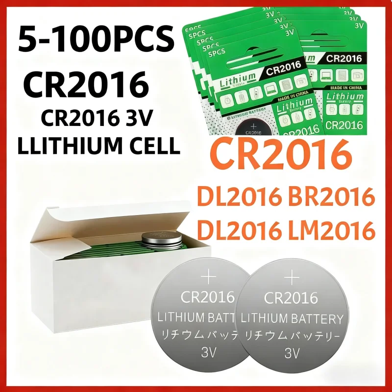 

5-100PCS Button Cell Battery CR2016 3V Lithium Coin Cell With Gifts For Watch Car Key Fob Remote Control Toys And Electronics
