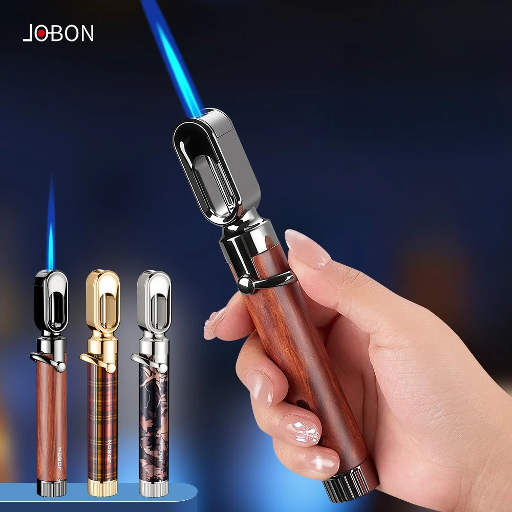JOBON new windproof straight punch lighter, visual window long rocker arm type inflatable outdoor barbecue ignition gun